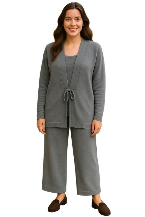 Kadın Triko İkili Hırka Takım - Gri