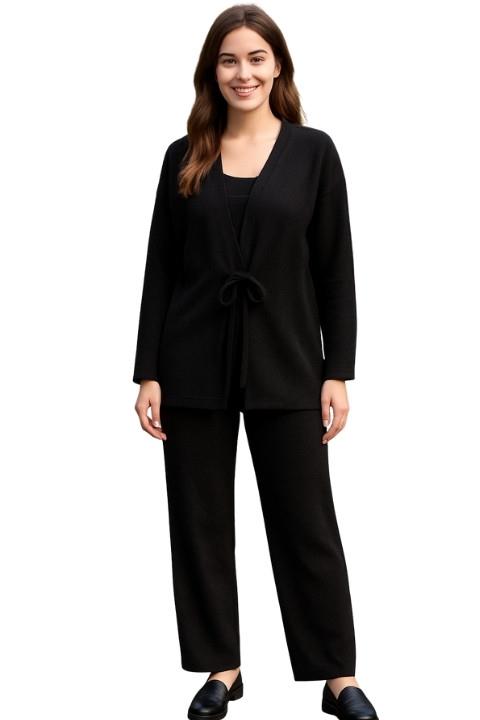 Kadın Triko İkili Hırka Takım - Siyah