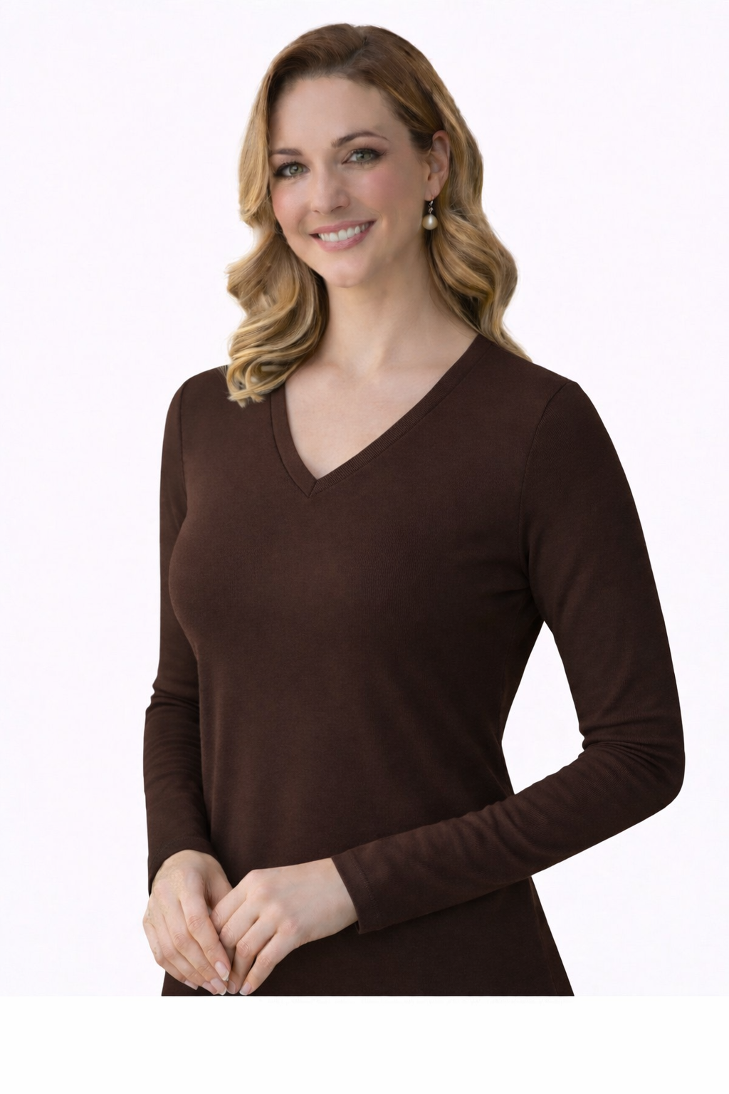 KADIN V YAKA UZUN KOL BADİ-KAHVERENGİ