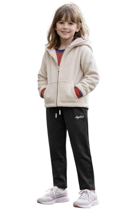 Kız Çocuk Dalgıç Şardonlu Eşofman Altı - Siyah