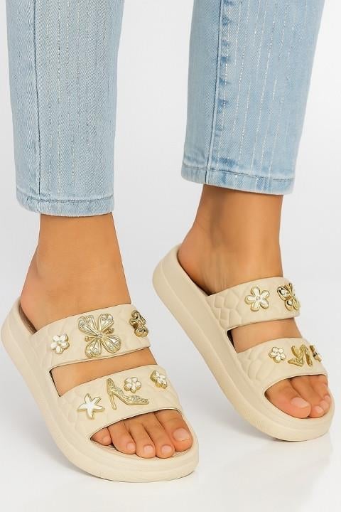 Larin Eva Taşlı Kadın Terlik - Krem