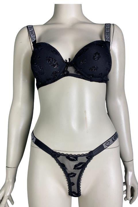 LOVE SECRET DESTEKLİ TAŞLI  2 Lİ SÜTYEN TAKIM SİYAH