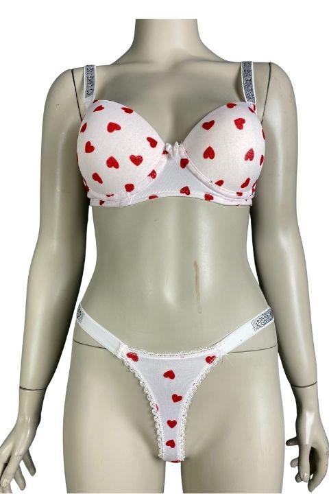 LOVE SECRET DESTEKLİ TAŞLI 2 Lİ SÜTYEN TAKIM  KREM KALPLİ