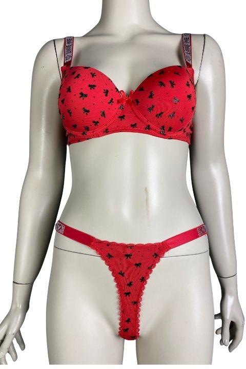 LOVE SECRET DOLGULU 2 Lİ SÜTYEN TAKIM -KIRMIZI KELEBEK DESEN