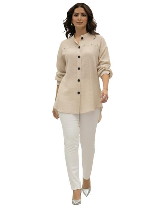 SAMA KADIN KETEN GÖMLEK-BEJ