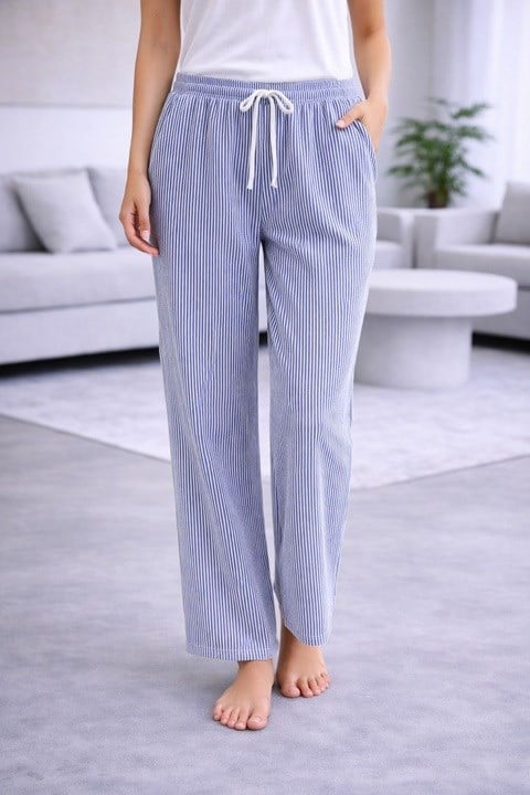 SU YOLU KADIN PANTOLON-MAVİ