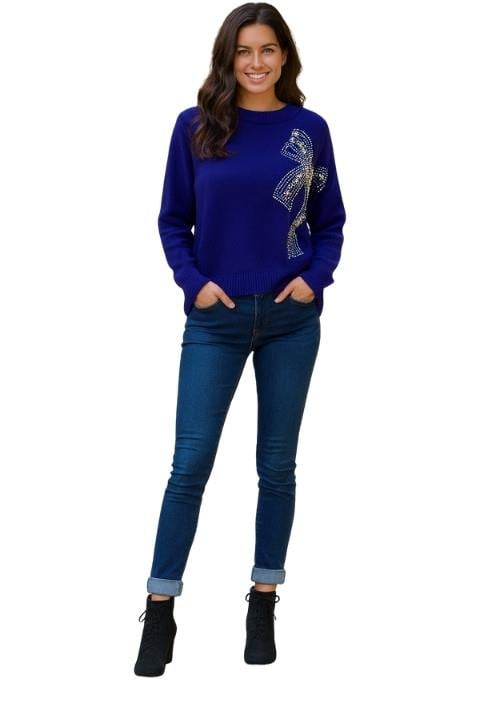 Taş Detay Kadın Triko Kazak - Lacivert