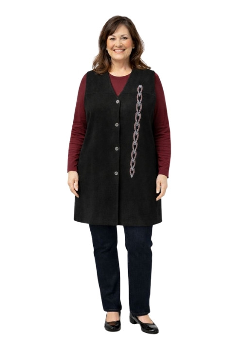 Taş Detaylı Kadın Uzun Yelek - Siyah