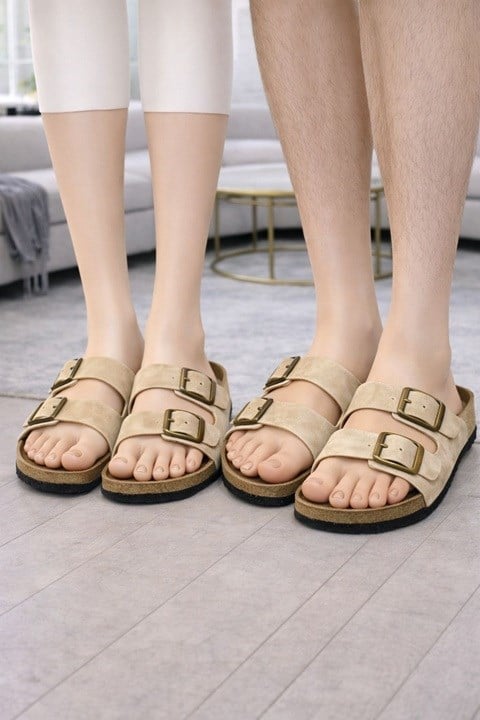 Unisex Tokalı Terlik - Sütlü Kahve