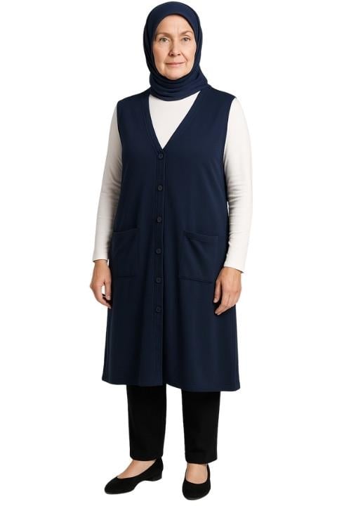 UZUN GLORYA YELEK ANNE MODEL-LACİVERT