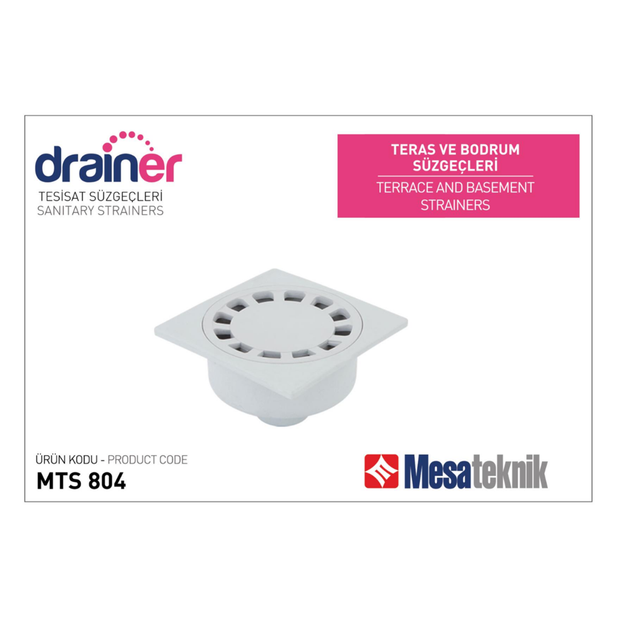 Mesa Teknik Sert Plastik Teras Süzgeçi 15x15 Alt Çıkış Ø 50 mm