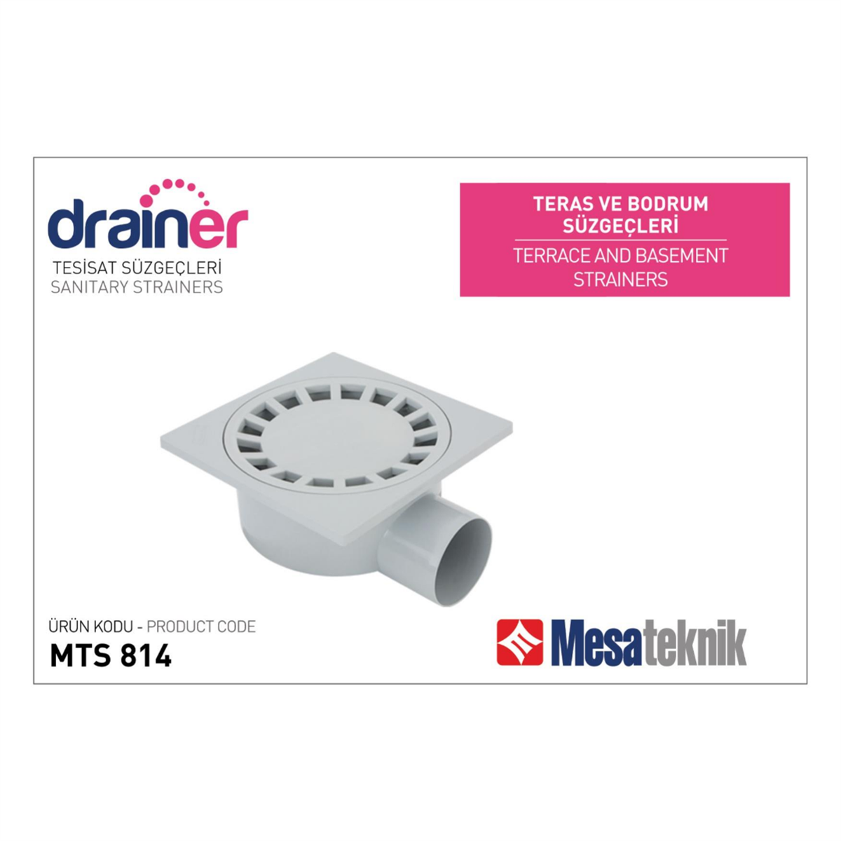 Mesa Teknik Sert Plastik Teras Süzgeçi 15x15 Yan Çıkış Ø 50 mm