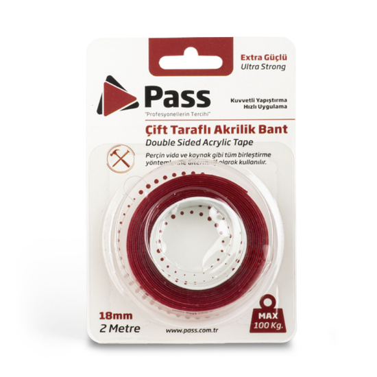 Pass Çift Taraflı Şeffaf Akrilik Bant 18mm*1.3mt