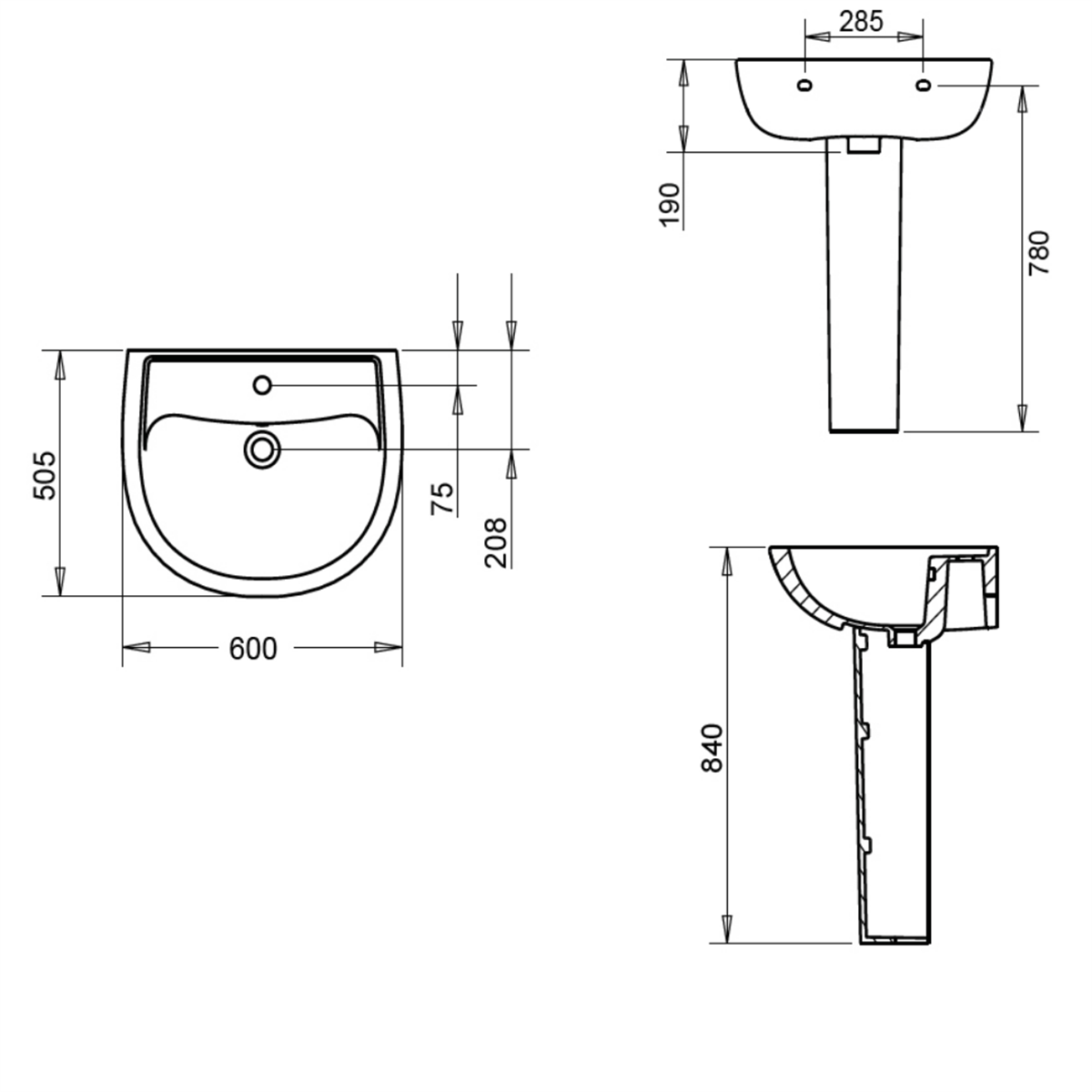 Turavit Alize 60 cm Lavabo+Kolon Ayak