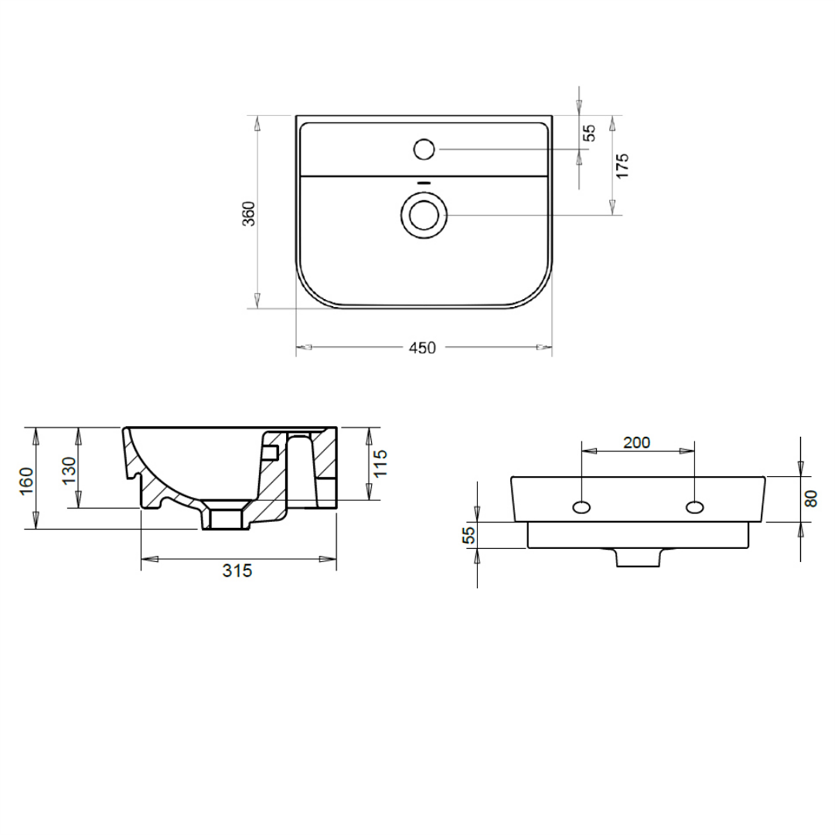 Turavit Luna Slim 45 cm Lavabo