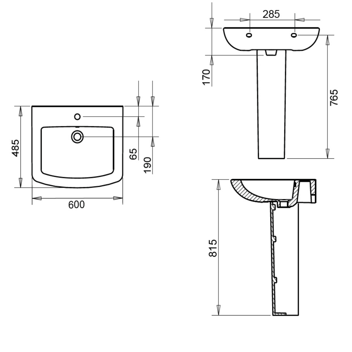 Turavit Plaza 60 cm Lavabo+Kolon Ayak