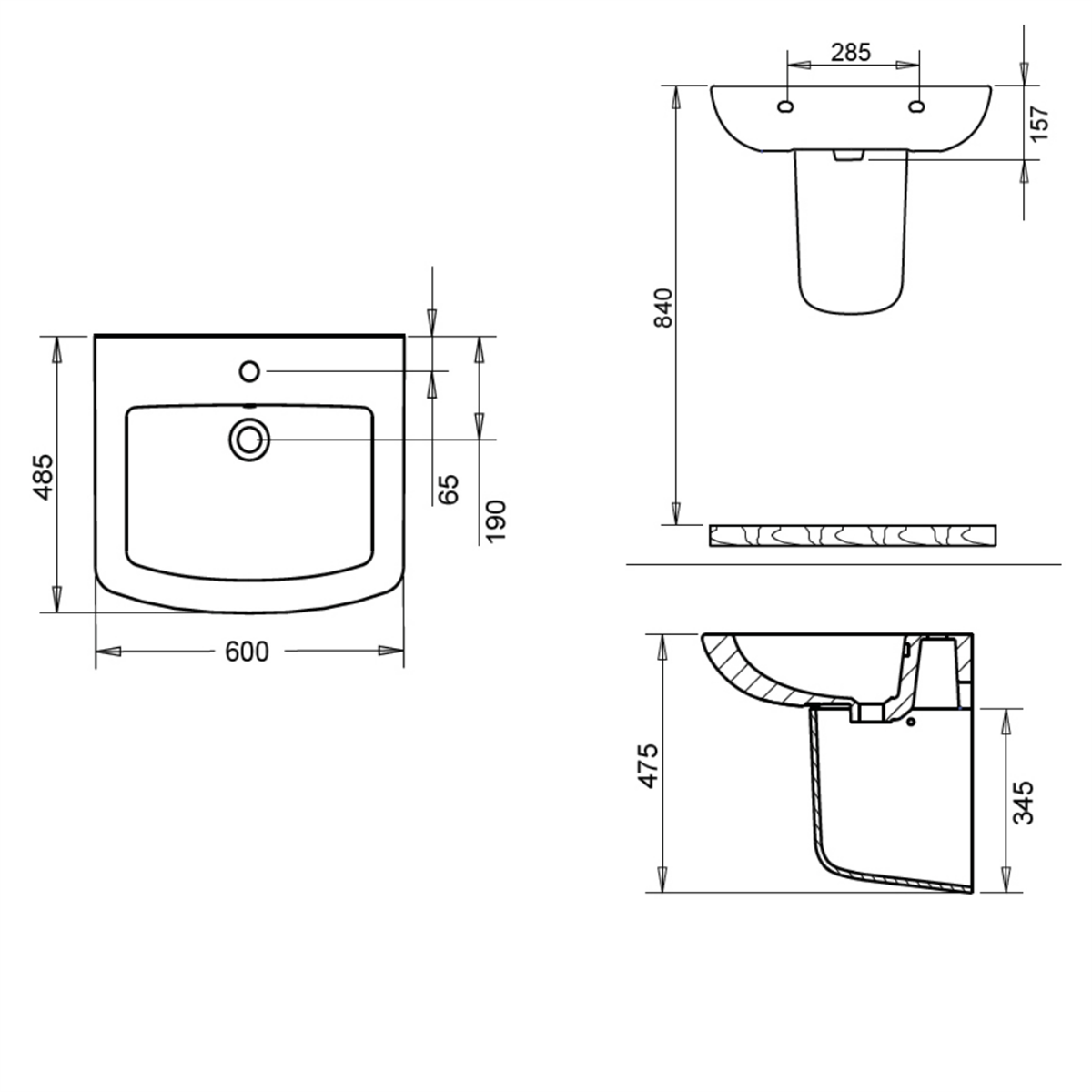 Turavit Plaza 60 cm Lavabo+Yarım Ayak