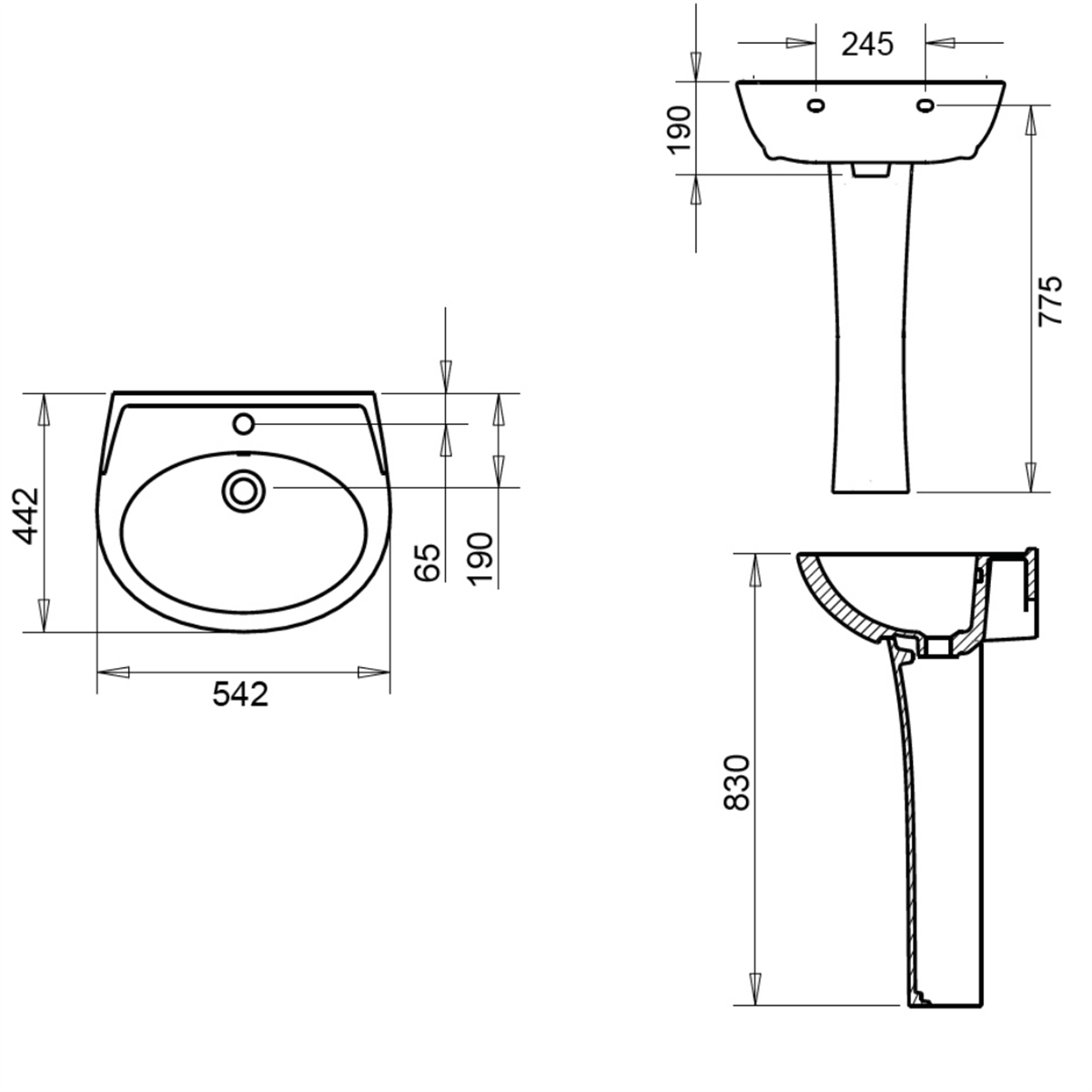 Turavit Polo 55 cm Lavabo+Kolon Ayak