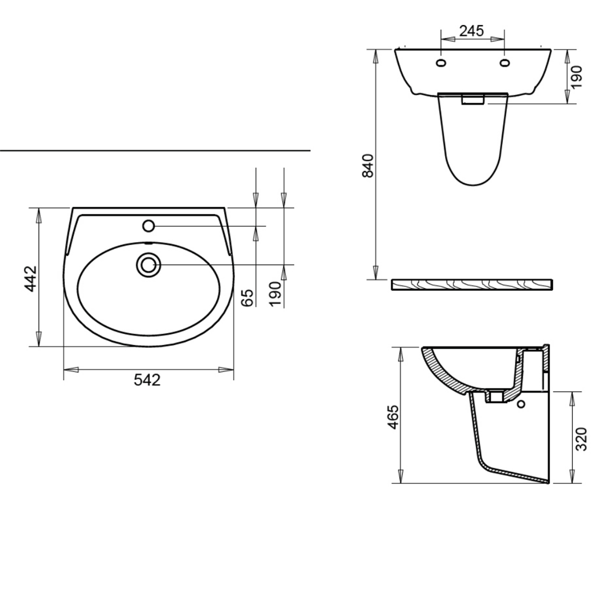 Turavit Polo 55 cm Lavabo+Yarım Ayak