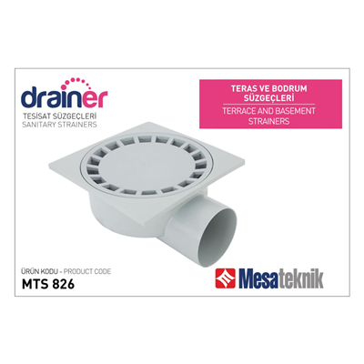Mesa Teknik Sert Plastik Teras Süzgeçi 25x25 Yan Çıkış Ø 100 mm