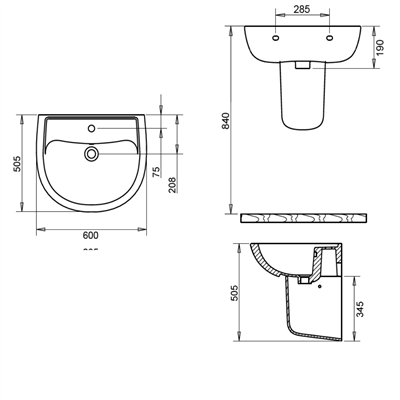 Turavit Alize 60 cm Lavabo+Yarım Ayak
