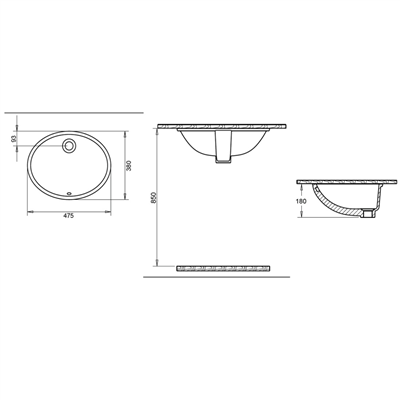 Turavit Hilton 37*47 cm Oval Tezgah Altı Lavabo
