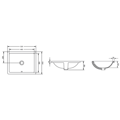 Turavit Hilton 41*52 cm Kare Tezgah Altı Lavabo