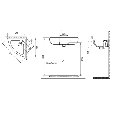 Turavit Köşe 40*40 cm Lavabo