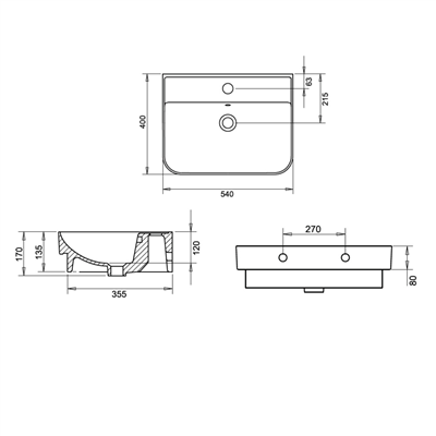 Turavit Luna Slim 55 cm Lavabo