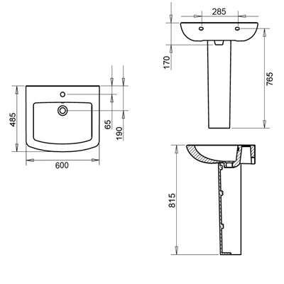 Turavit Plaza 60 cm Lavabo+Kolon Ayak