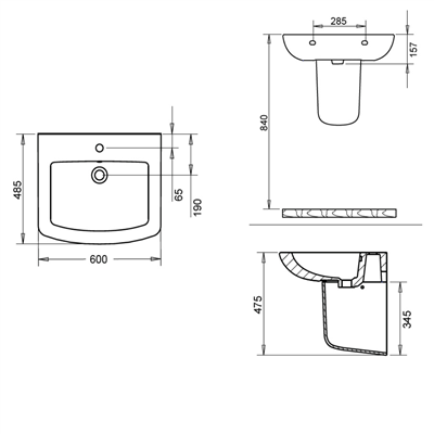 Turavit Plaza 60 cm Lavabo+Yarım Ayak