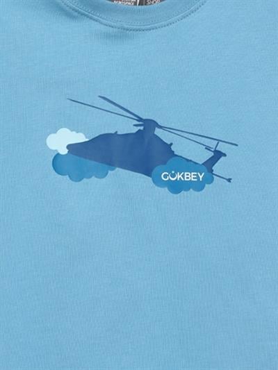 GÖKBEY Mavi Bisiklet Yaka %100 Pamuk Çocuk Tişört