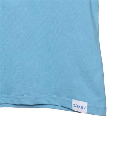 GÖKBEY Mavi Bisiklet Yaka %100 Pamuk Çocuk Tişört