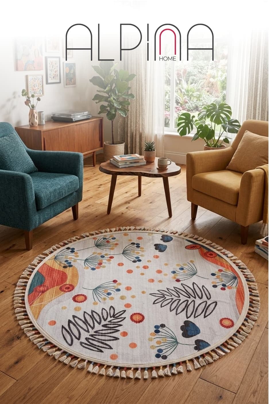 Alpina Home Lavin Yuvarlak Renkli Püsküllü Dokuma Kilim Punch Kırlent ile Uyumlu