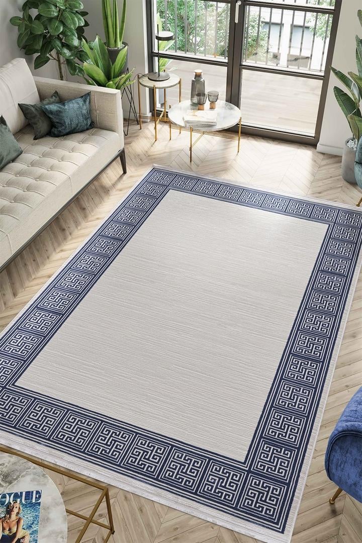 Alpina Home Nova Krem Mavi Yumuşak Doku Salon Oturma Odası Mutfak Çocuk Odası Halısı