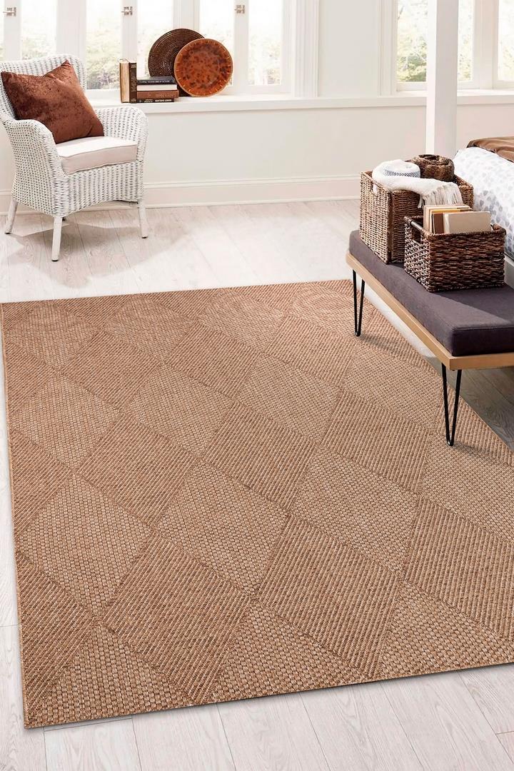 Alpina Home Stella Jut Hasır Model Tek Renk Dokuma Yıkanabilir Katlanabilir Toz Vermez Kilim