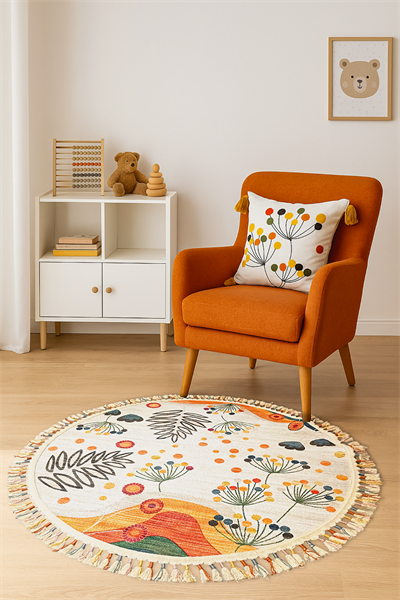 Alpina Home Lavin Yuvarlak Renkli Püsküllü Dokuma Kilim Punch Kırlent ile Uyumlu