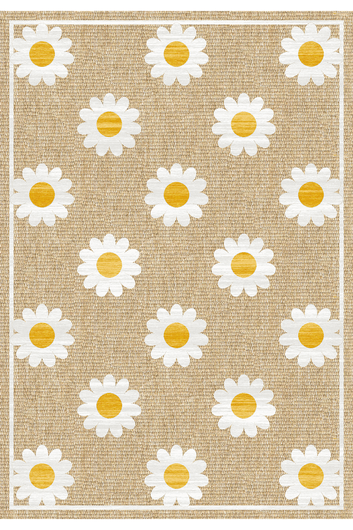 Alpina Home Enjoy Yıkanabilir Papatya Desenli Salon Mutfak Balkon Dokuma Tabanlı Kilim