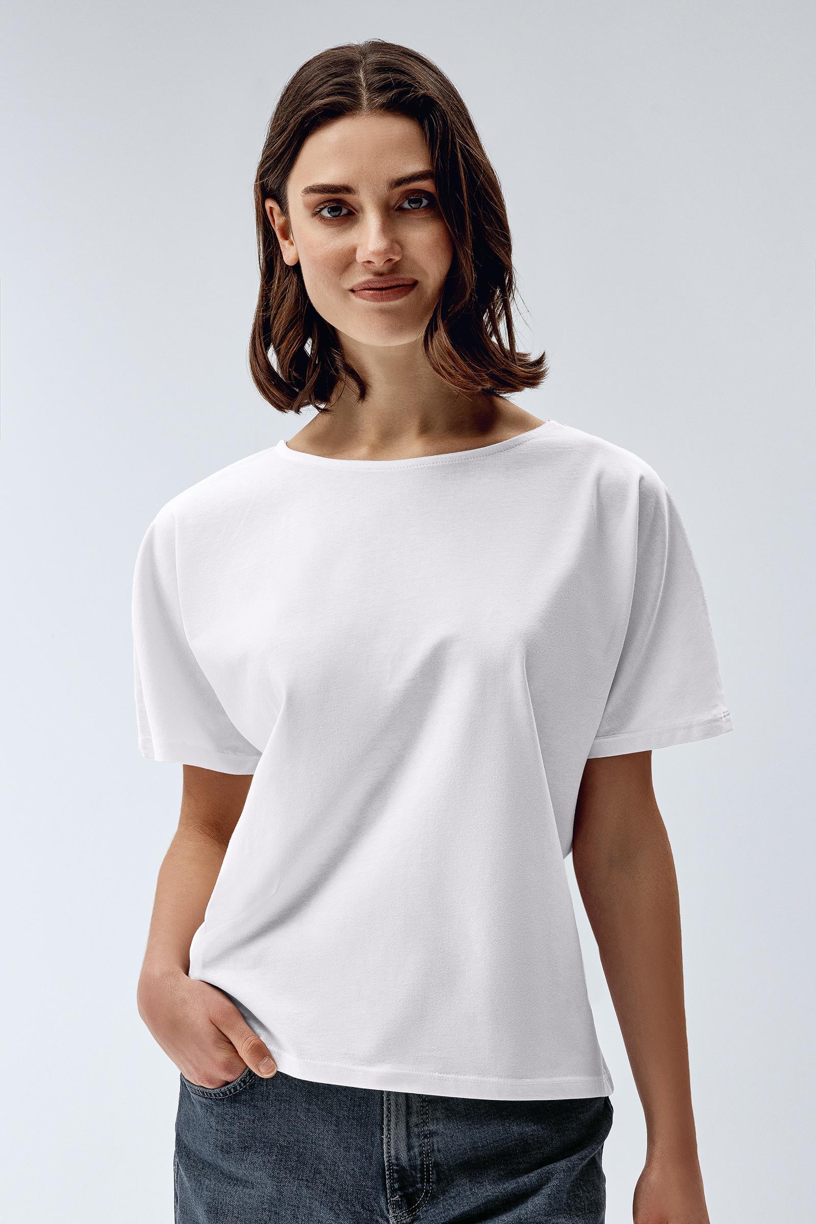Brix 3514-1 Beyaz Renk Kadın Yarasa Kol T-Shirt