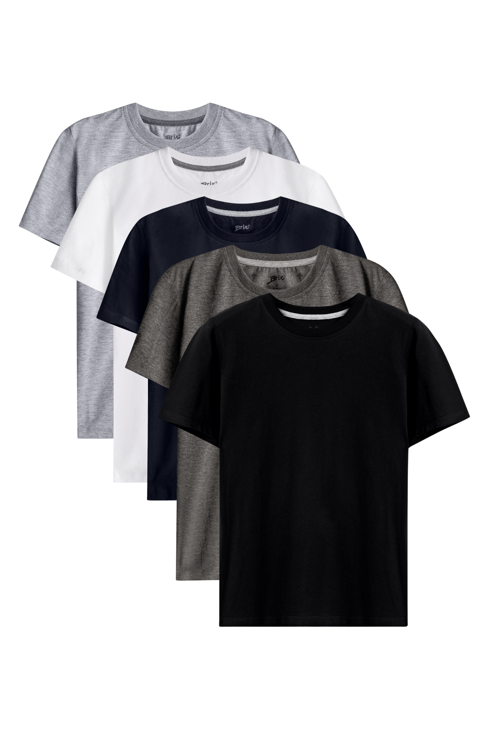 Brix 8535 Çok Renk Erkek Çocuk 5'li %100 Pamuk Kısa Kollu Bisiklet Yaka Süprem T-Shirt
