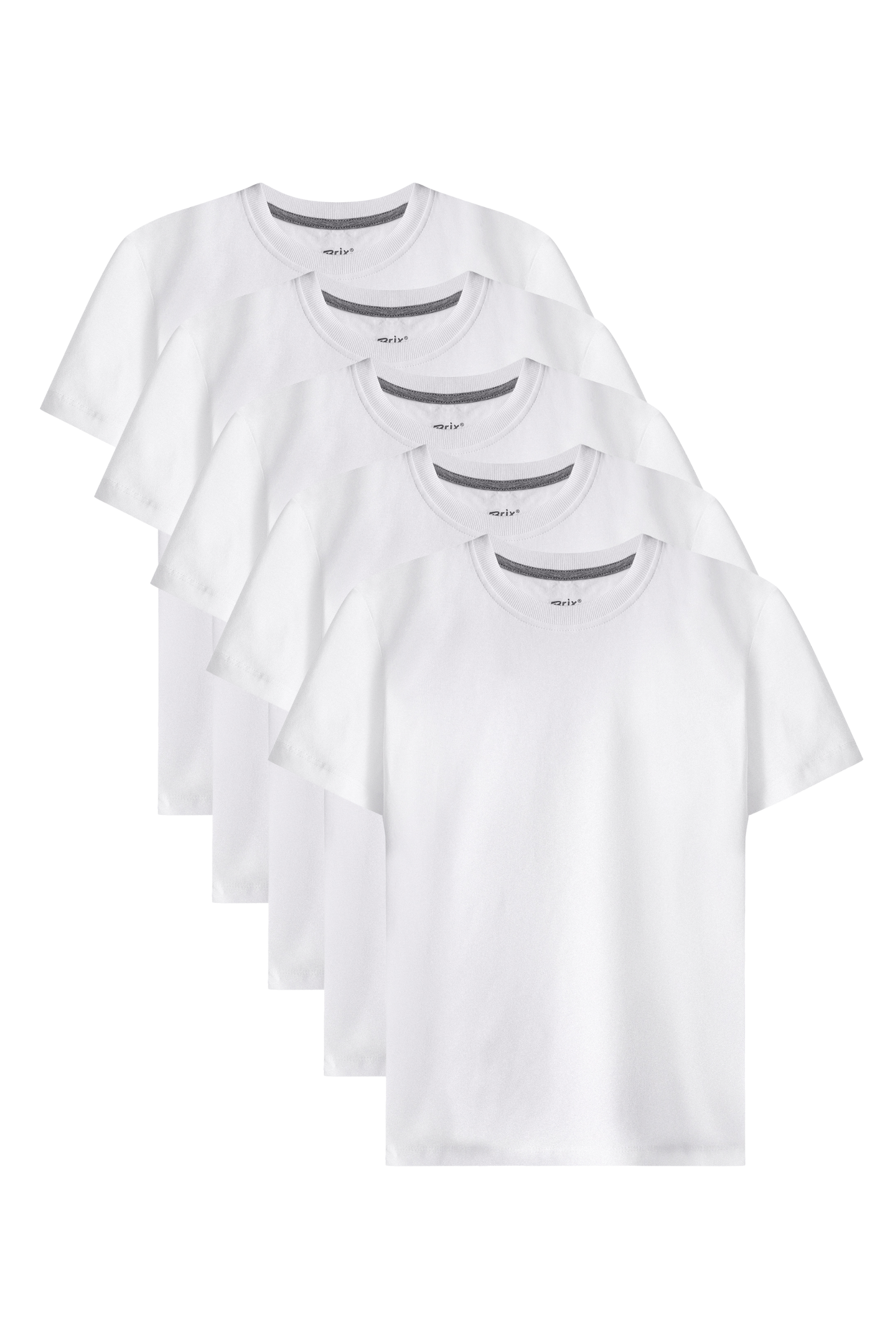 Brix 8539 Beyaz Renk Erkek Çocuk 5'li %100 Pamuk Kısa Kollu Bisiklet Yaka Süprem T-Shirt