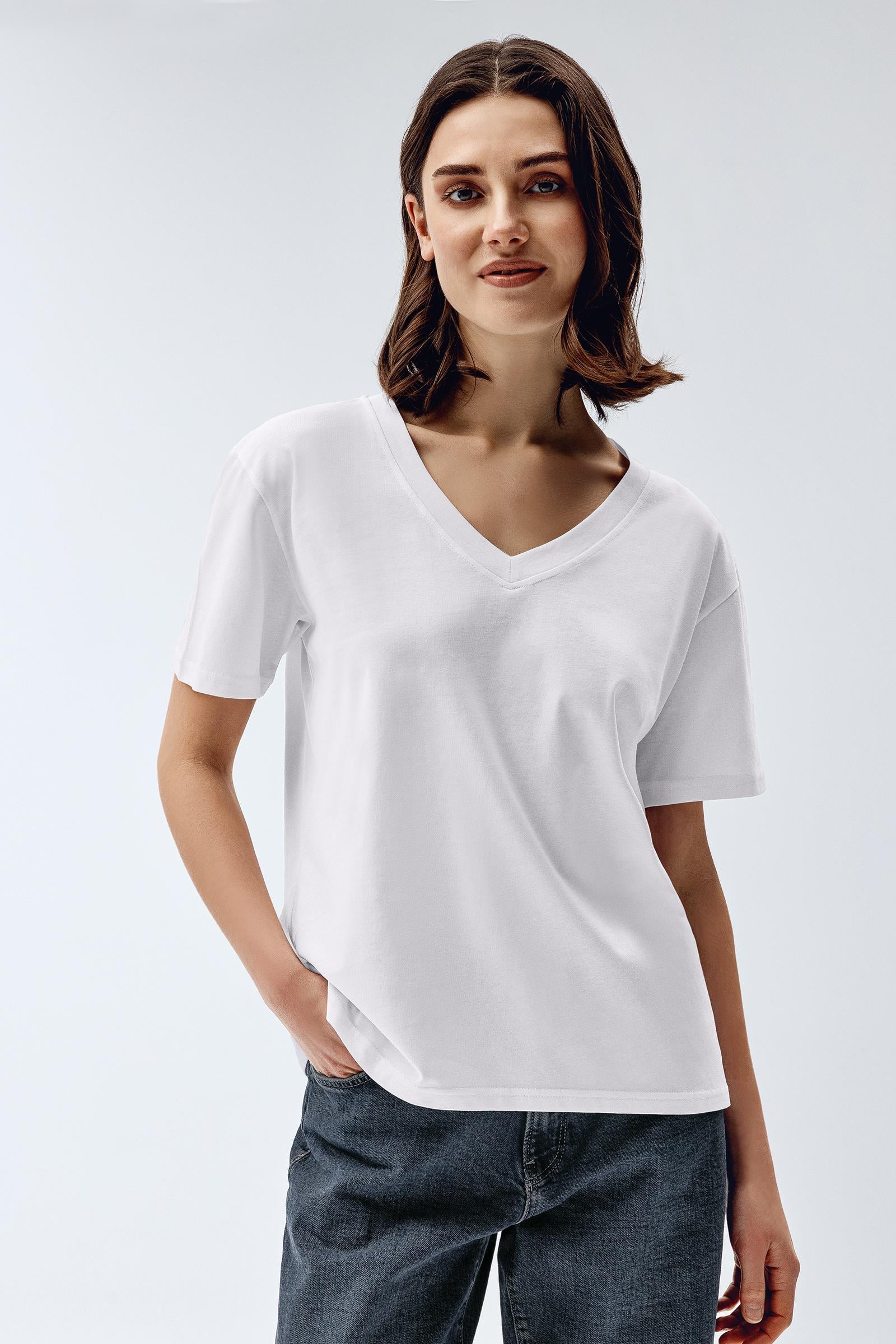 Brix Beyaz Renk Kadın  V Yaka  T-Shirt