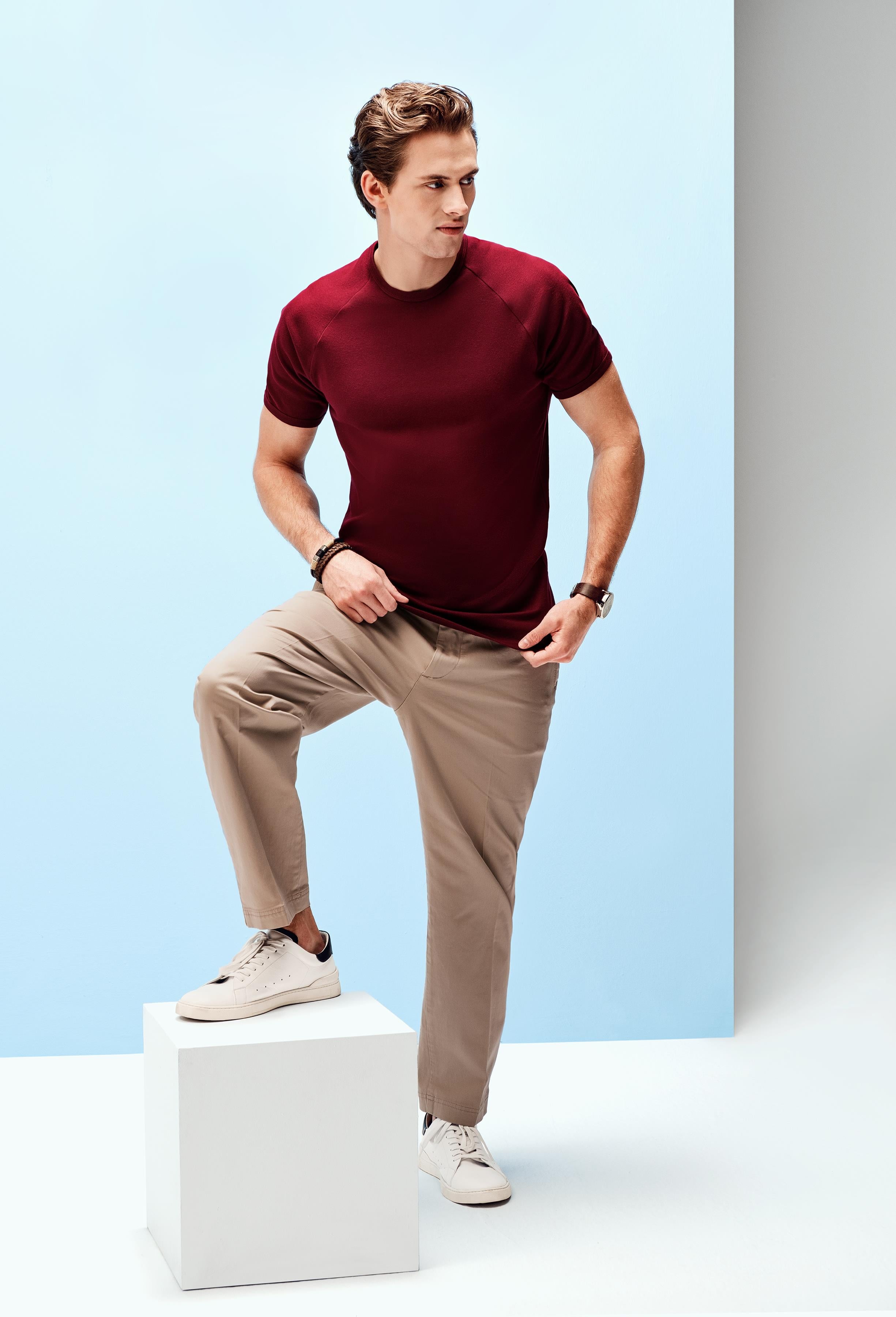 Brix Bordo Renk Erkek Reglan Kol T-Shirt