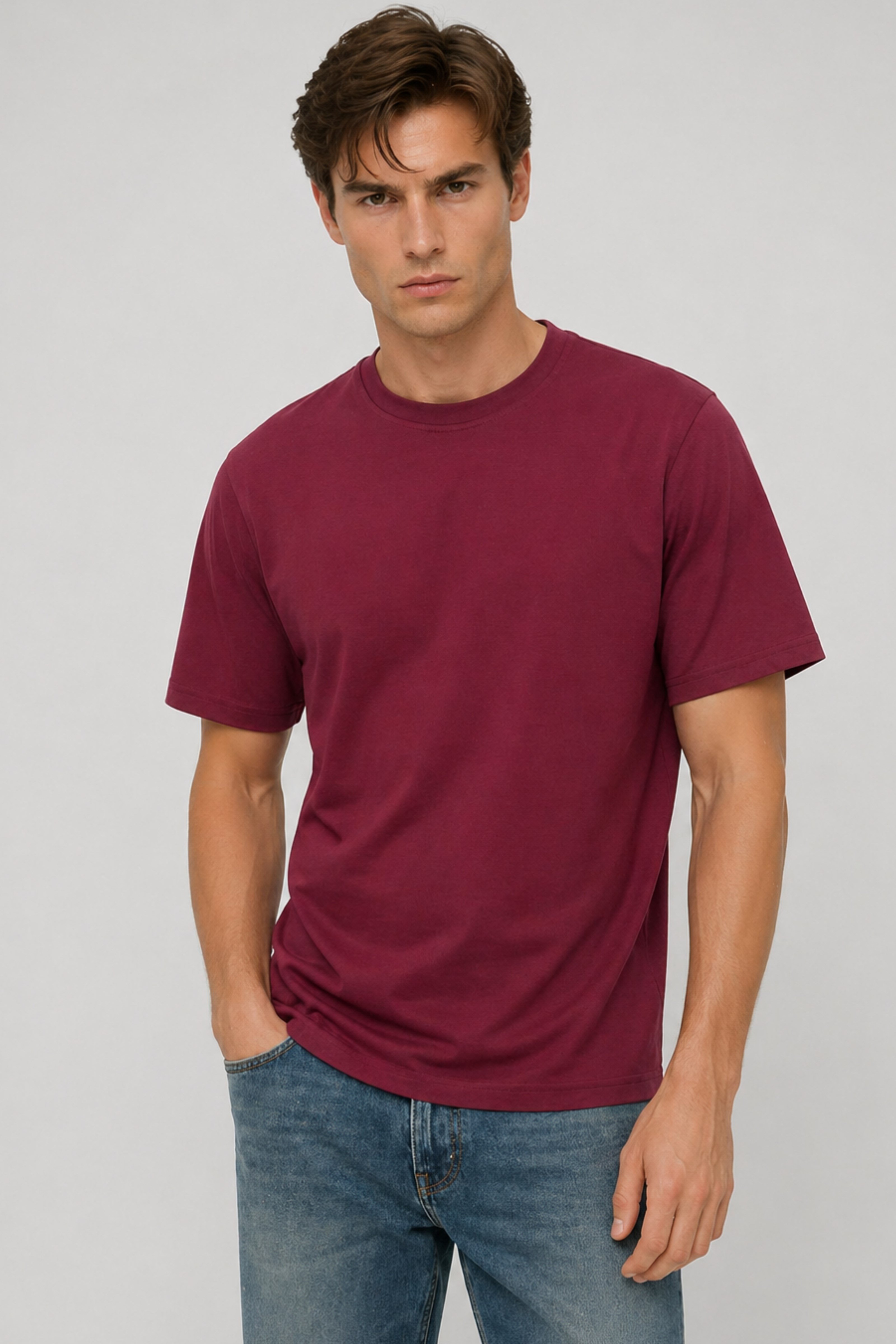 Brix Erkek %100 Pamuk T-Shirt 0556  Bordo Renk