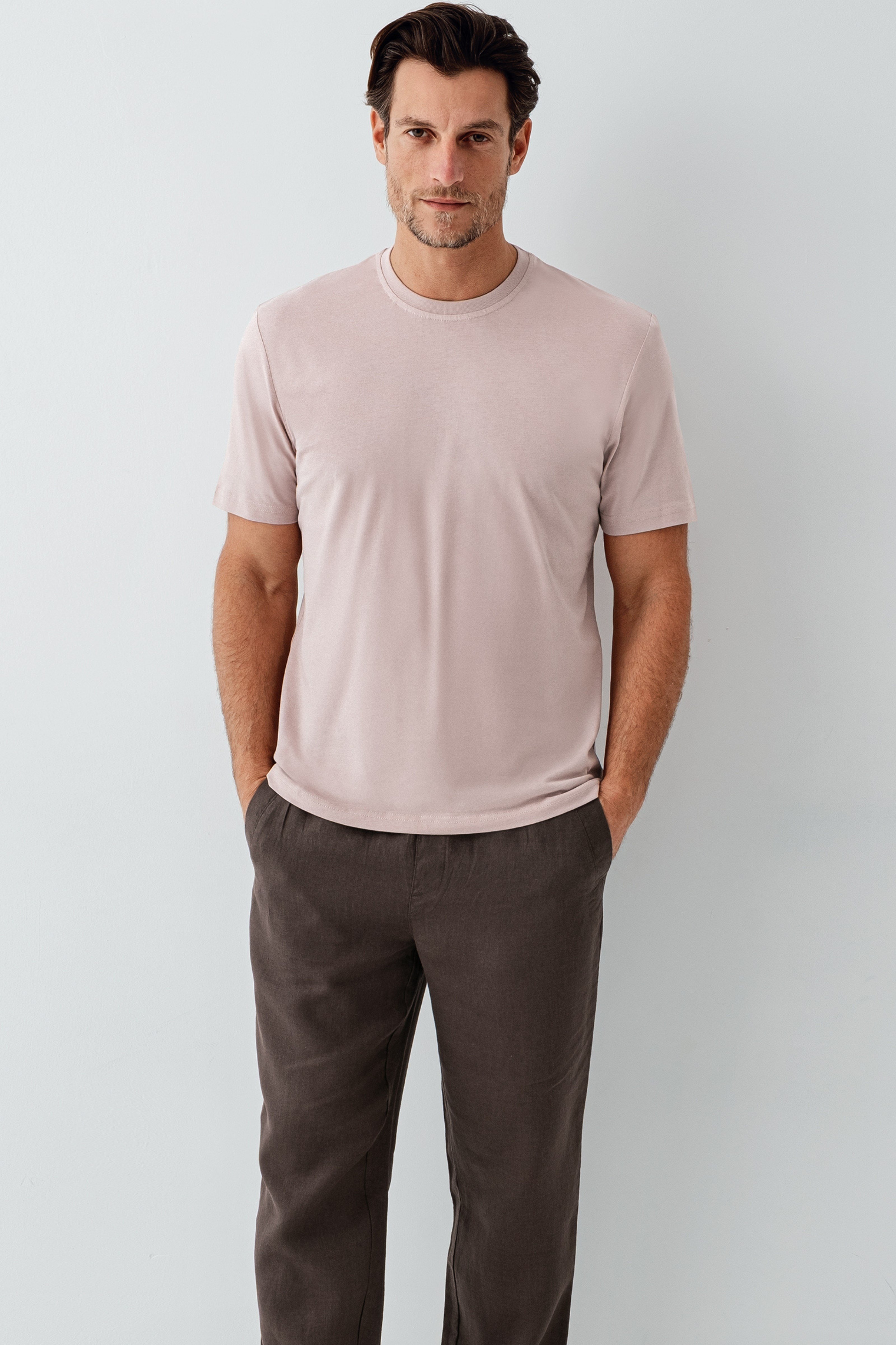 Brix Erkek Basic %100 Pamuk T-Shirt 0531  Bej Renk