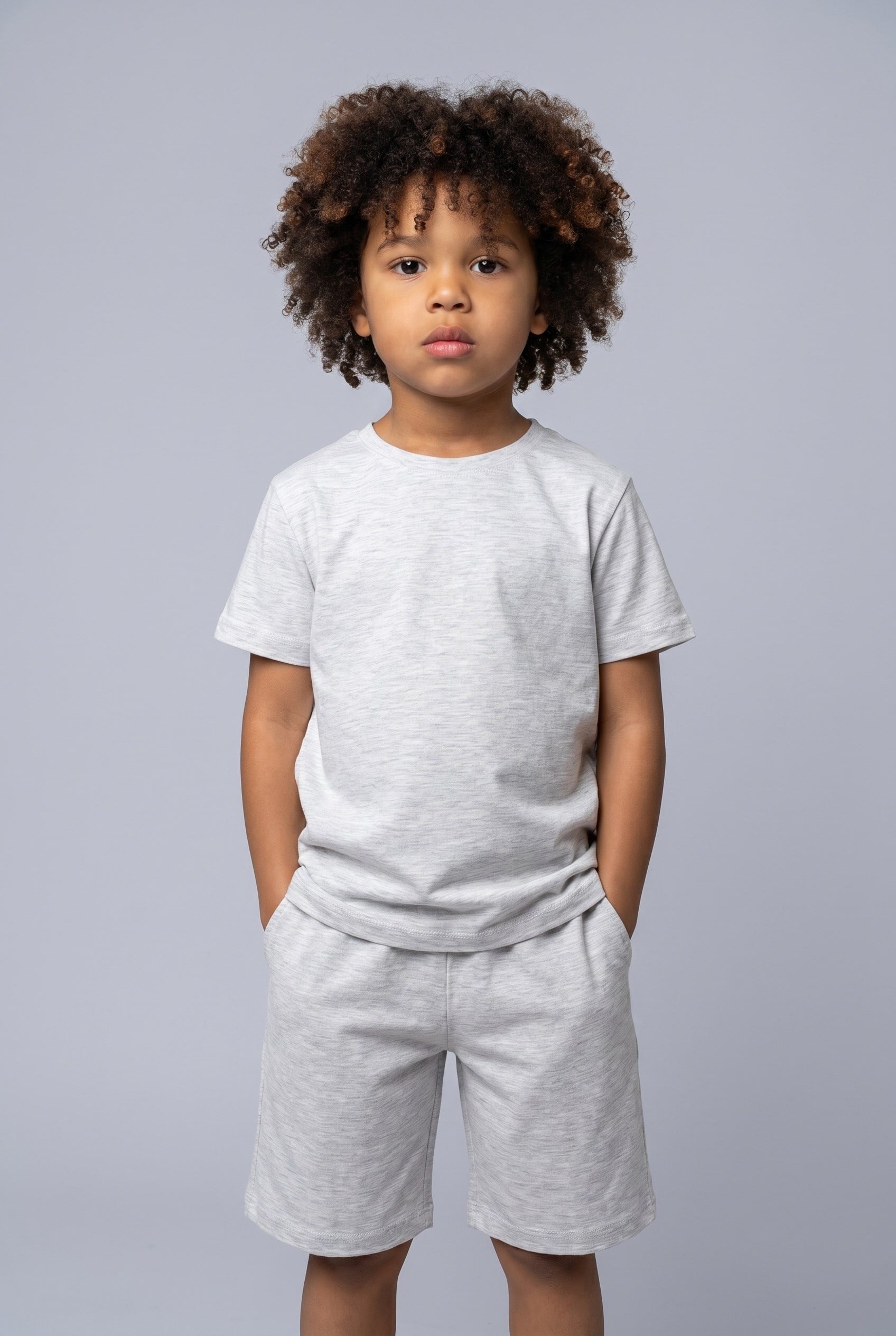 Brix Erkek Çocuk %100 Pamuk Şortlu Pijama Takımı 9812  Açik Gri Melanj Renk