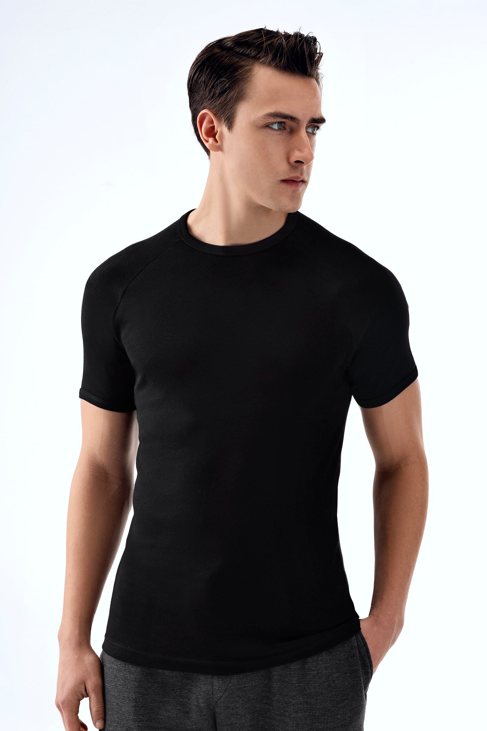 Brix Erkek Reglan Kol %100 Pamuk T-Shirt 0534  Siyah Renk