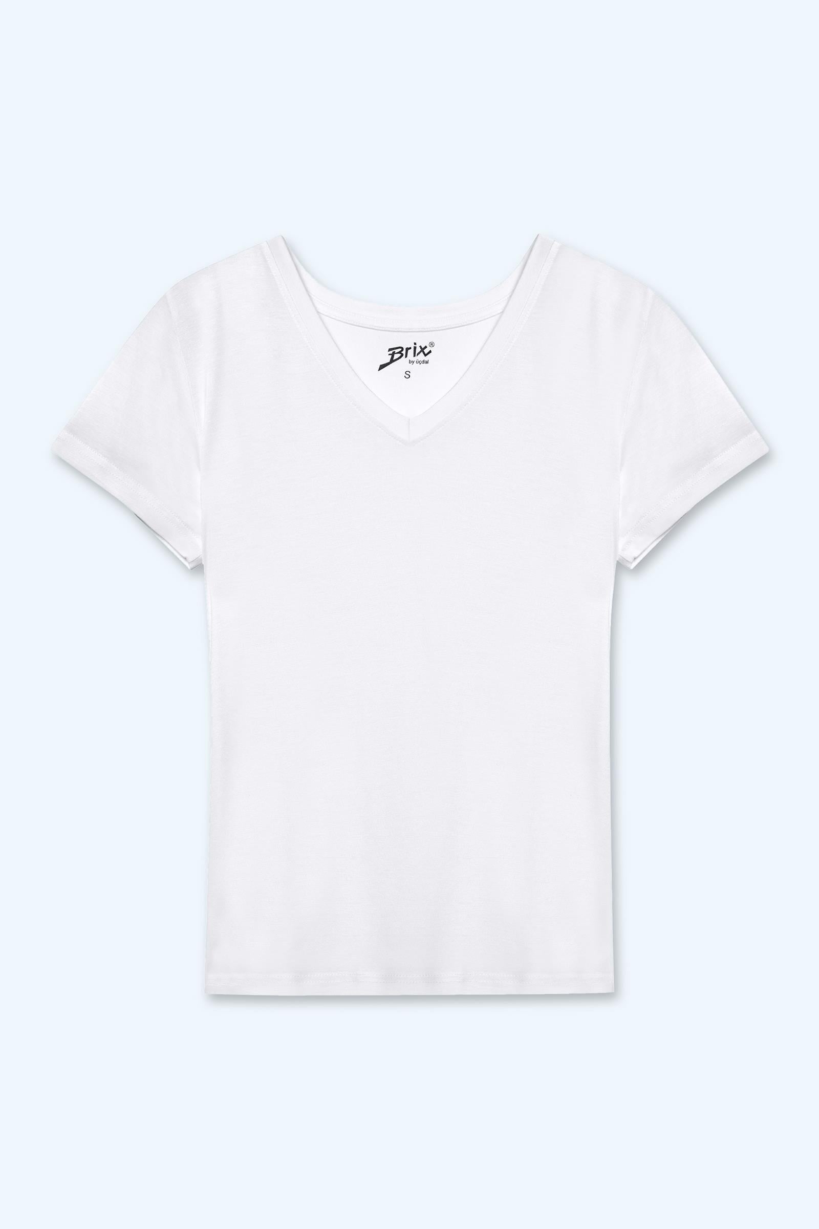 Kadın Viskon V Yaka T-Shirt