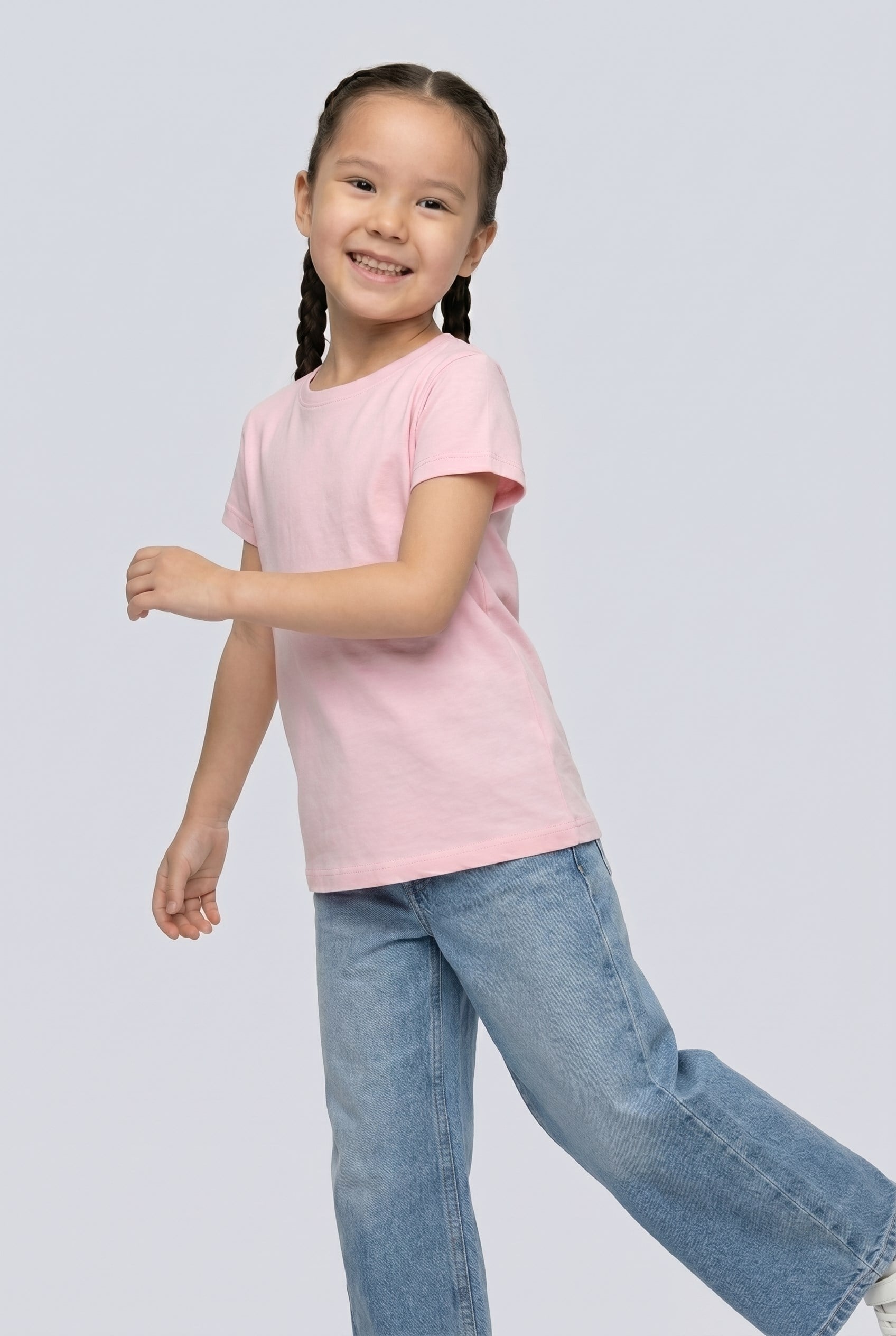 Brix Kız Çocuk Kısa Kollu %100 Pamuk T-Shirt 7701  Açık Pembe Renk