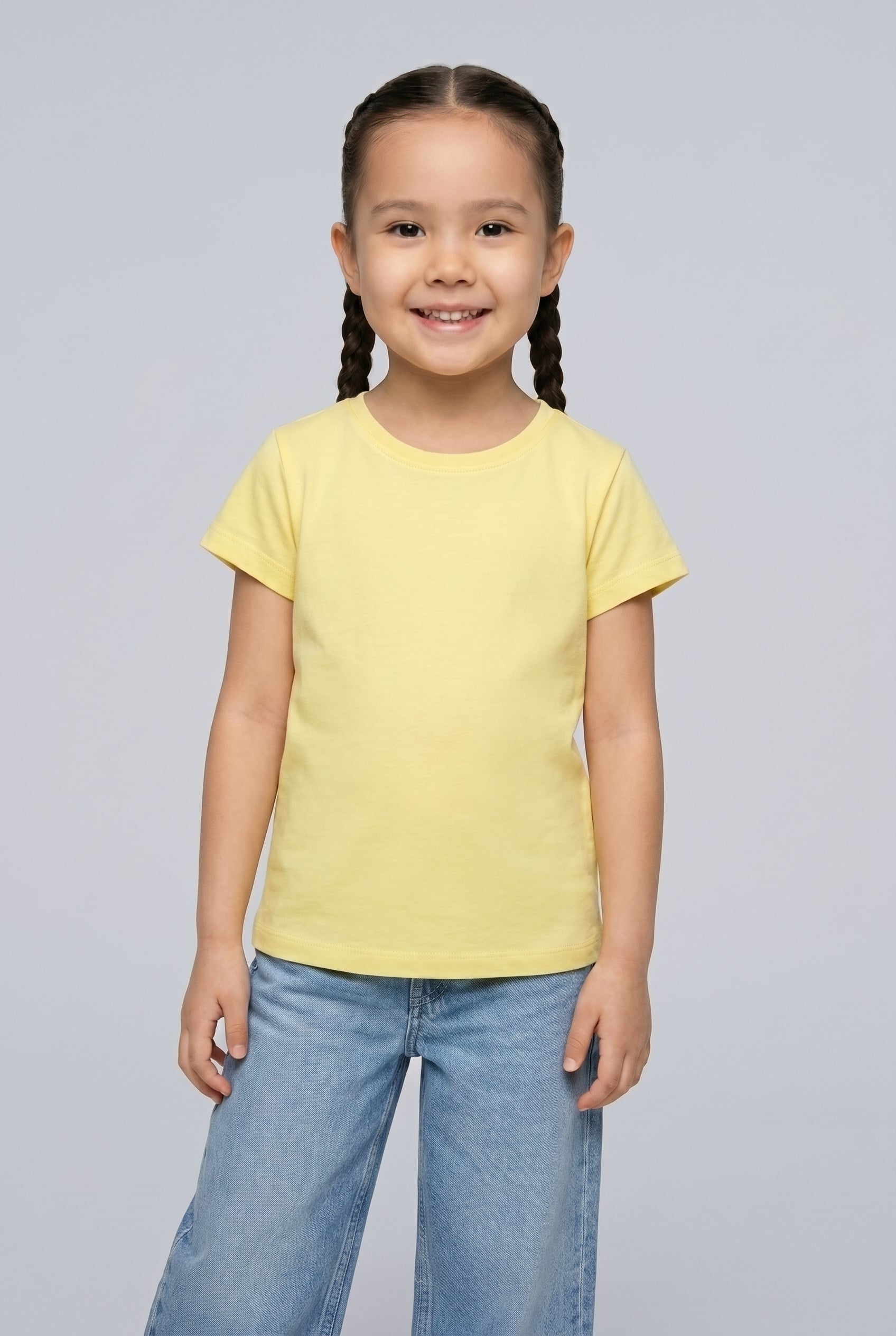 Brix Kız Çocuk Kısa Kollu %100 Pamuk T-Shirt 7701  Sarı Renk